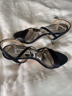 Badgley Mischka Black Satin Open-Toe Evening Heels